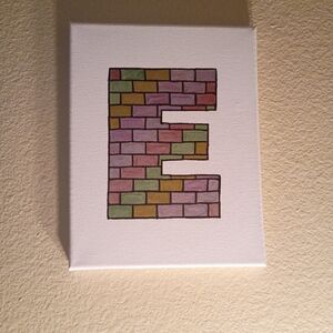Handpainted 8x10 Brick Initial "E" Canvas - Colorful Acrylic Wall Art